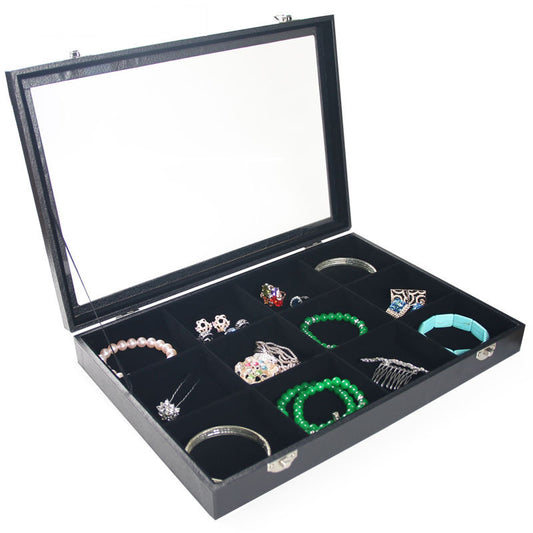 Black Velvet Divided Display Case with Clear Top - 35x24x4.8 cm - NEW322 - Jewelry not included