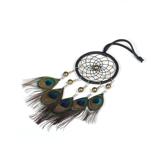 Feather Dream Catcher with Velveteen Seed bead Wood Peacock - 110 x 300mm