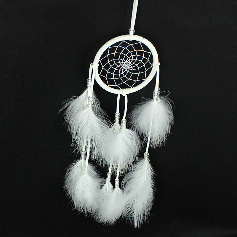 Fashion Dream Catcher Feather with Velveteen & Glass Seed Beads - WHITE - 500mm