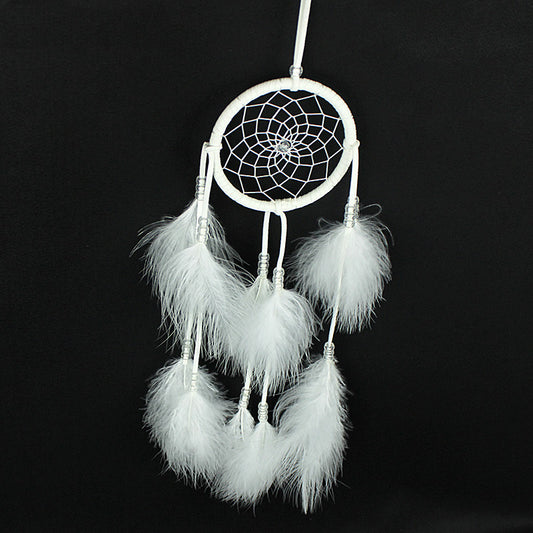 Fashion Dream Catcher Feather with Velveteen & Glass Seed Beads - WHITE - 500mm