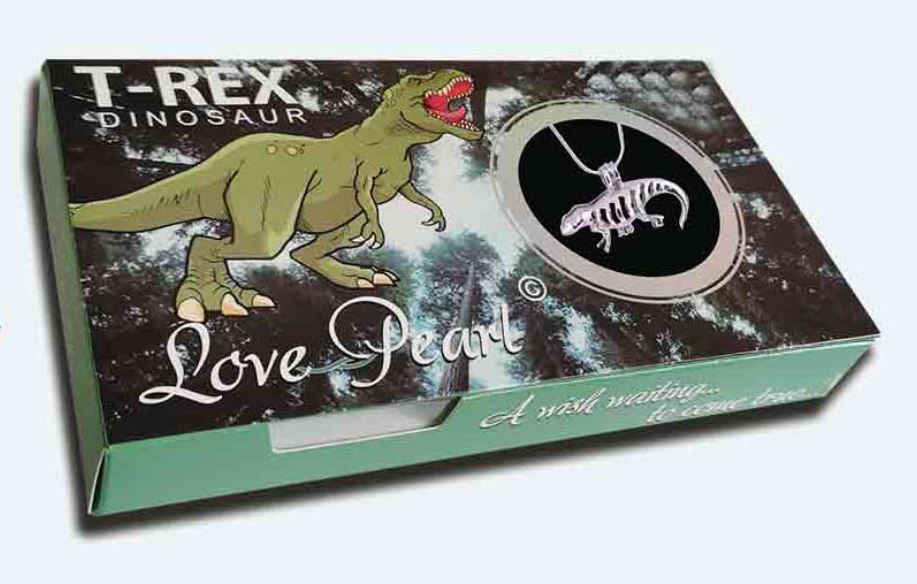 Wishing Pearl T-Rex Dinosaur Design Box with Dinosaur Pendant and Necklace - NEW523