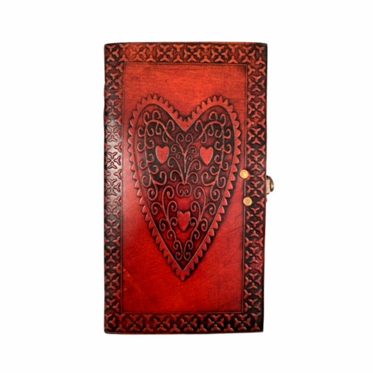 Hand Made Leather Cover Paper Diaries - Heart - 5 x 9 inch - NEW421