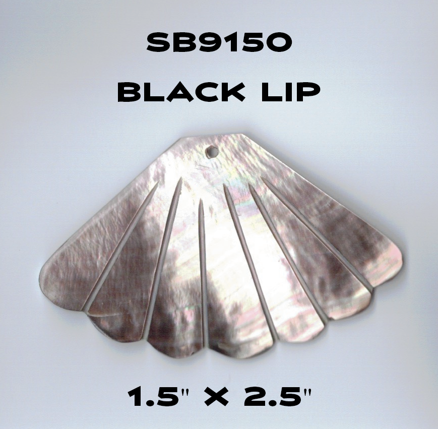 2.5 x 1.5 inch Fan Shape Polished Black Lip Pendant with 2mm Hole