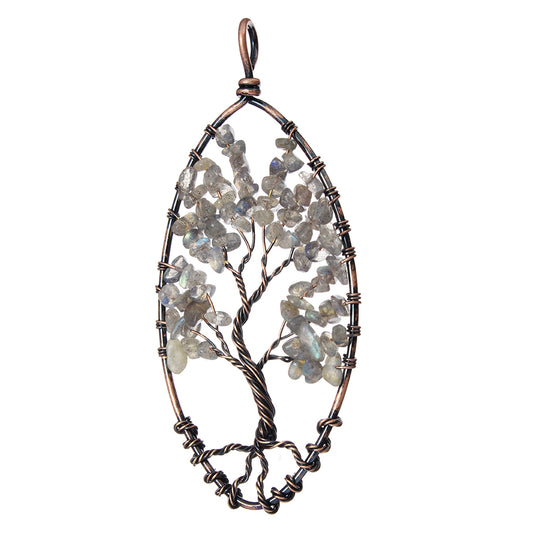 Tree Of Life Pendant - Brass with Labradonite Gemstone, Antique Copper Plated