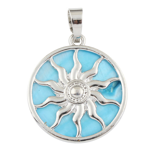 Pendentif Soleil - Cyan - Plaqué Couleur Platine