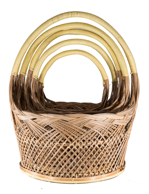 Set of 5 Round Locot Midrib Baskets 14 - 12 - 11 - 9.5 - 8 inch Dia