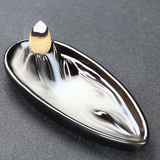 Mountain and Flowing Water Porcelain Backflow Incense Burner - Black - 13.5x6x3cm - China - NEW1122