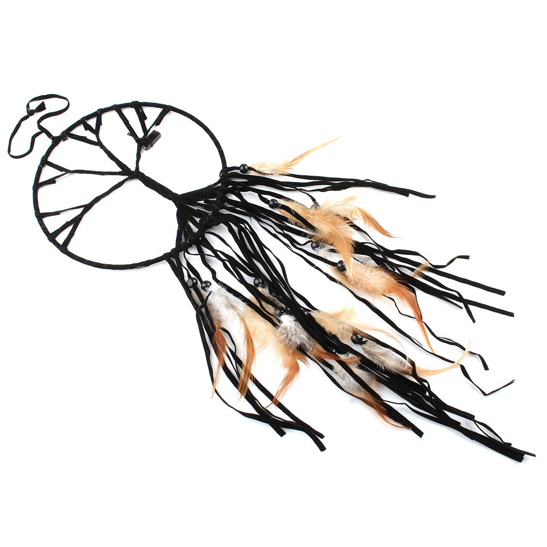 Fashion Dream Catcher - Iron, Feathers, Cotton, & Wood - Black - 68 cm