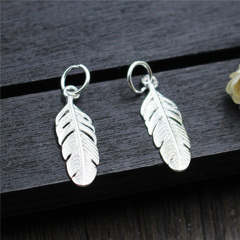 925 Sterling Silver Feather Pendant - Size:6.4x19.4mm Hole 2mm