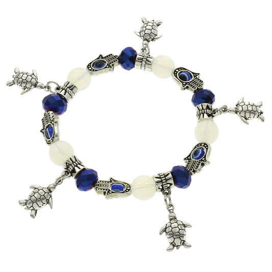 Blue Evil Eye Charm Bracelet - 10mm - Turtle - NEW523