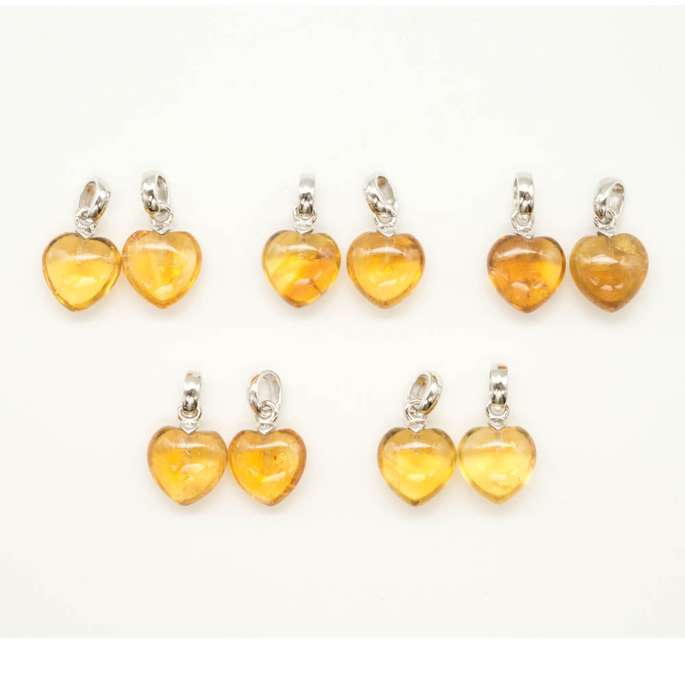 Silver Gemstone Citrine Heart 10mm Pendant - NEW921