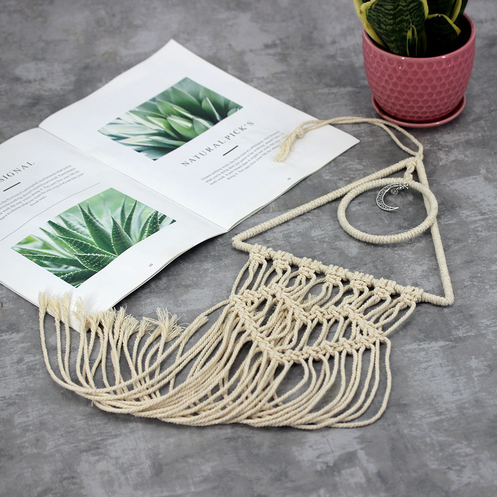 Macrame Triangle Dream Catcher with Cotton Thread & Moon - Beige 25x80cm - NEW222