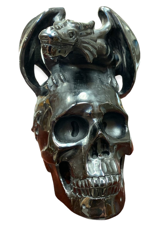 Dragon on Human SKULL - Obsidienne noire - Grand - mm - Chine - NEW822