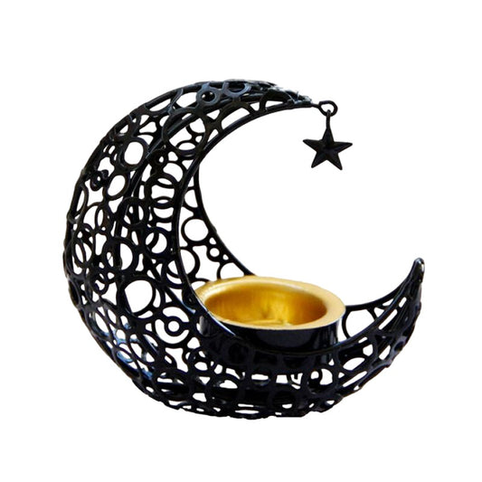 Crescent Moon Incense Holder Black -  10.5 x 9.8cm - NEW523