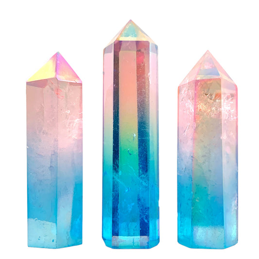 CLEAR QUARTZ Poli Bleu et Rose Aura Points - 3-4 pouces - Prix par gramme - NEW822