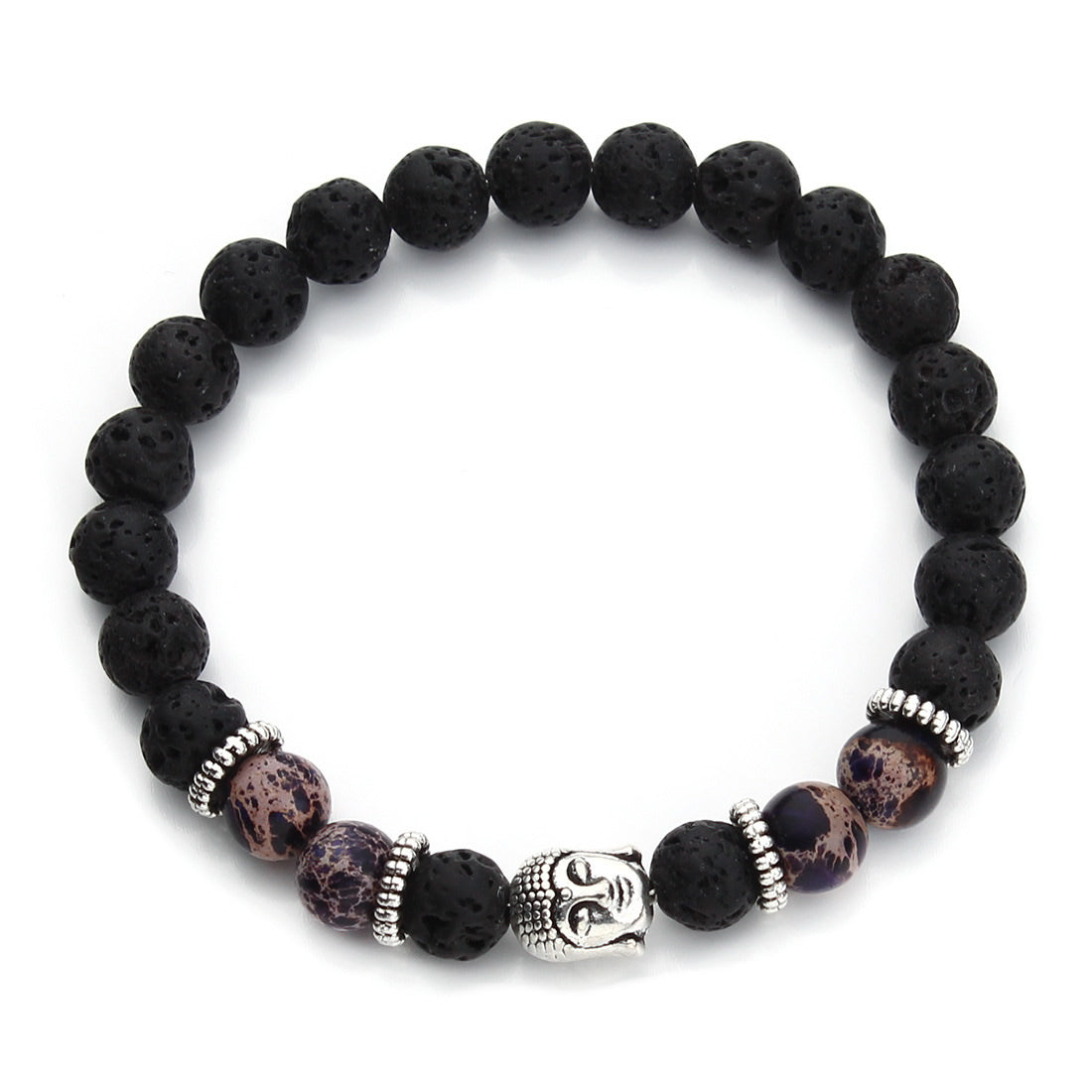 Wrist Mala, Lava with impression Jasper & Zinc Alloy, PURPLE Buddha, antique silver color plated, natural & Buddhist jewelry, 157mm Approx. 6inch