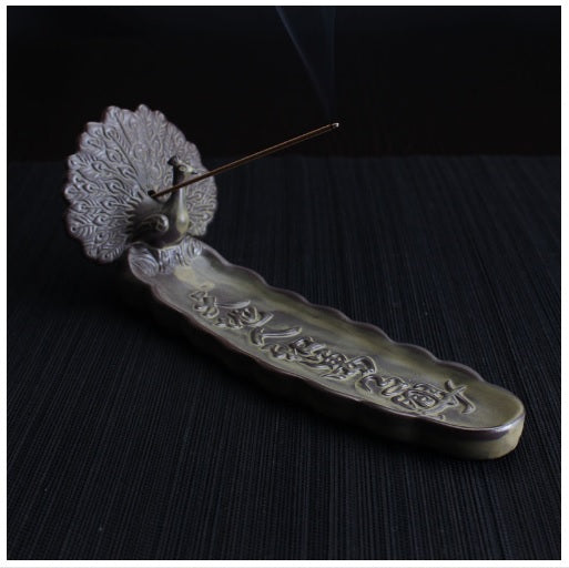 Porcelain Incense Seat, Peacock, Grey-Green