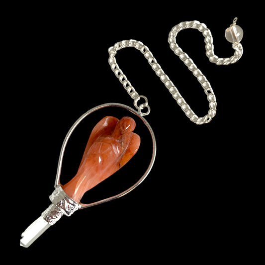 Orange Jade Angel Pendulum - Platinum Color Plated - NEW422