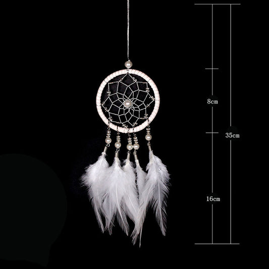 Feather Dream Catcher Velveteen & Seed bead & Wood - WHITE - 110 x 560mm