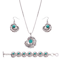 Conception de plumes avec Im. Ensemble de Bijoux Turquoise Boucles d'Oreilles, Collier &amp; Bracelet