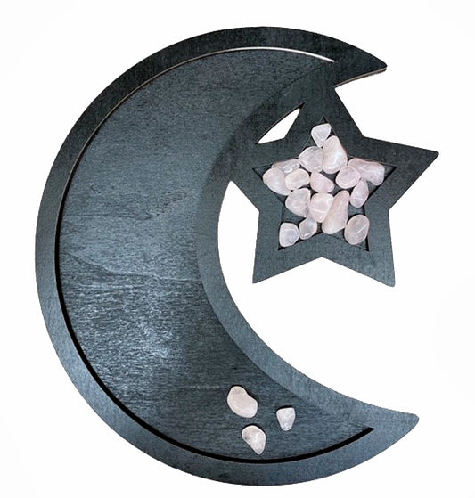 Moon & Star Tray  - Charging Plate - Black - 13.5 x 13 inch - Made in China - NEW1022