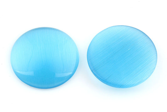 Cabochon en Verre Oeil de Chat Fond Plat Haut Arrondi - Bleu Clair - 18 mm