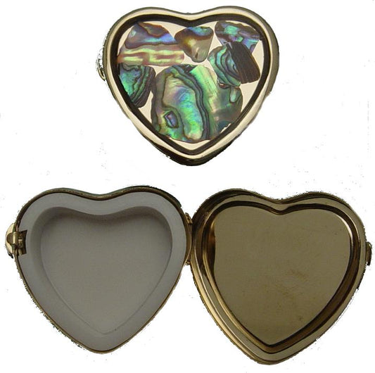 PILL BOX - HEART SHAPE WITH INLAID ABALONE SHELL