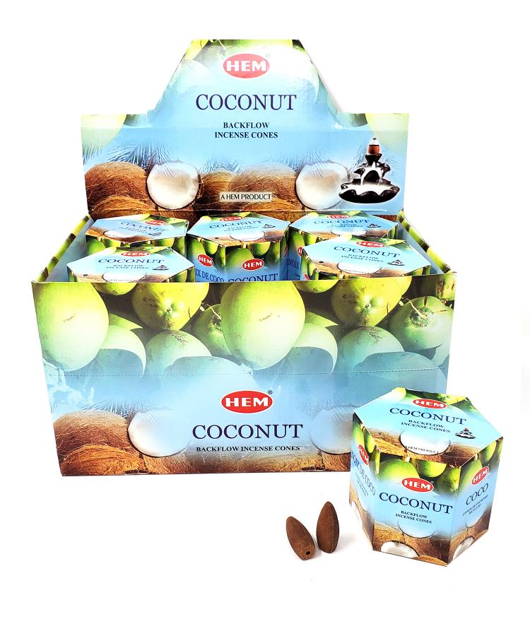 HEM BACKFLOW Cones - Coconut (12 pack/box) - (40 cones each pack) total 480 Cones - NEW1022