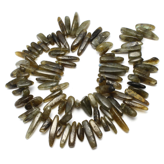 Labradorite B Gemstone Bead Nuggets - 1mm Hole - 15.5 Inch Long Size:5x13x4mm to 8x30x8mm