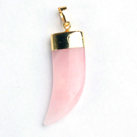 Rose Quartz Bear Tooth Pendant - Brass - Gold Colour Plated