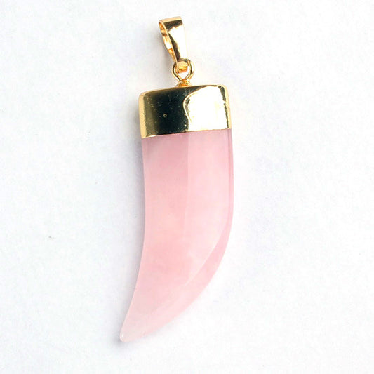 Pendentif Dent d'Ours en Quartz Rose - Laiton - Plaqué Or