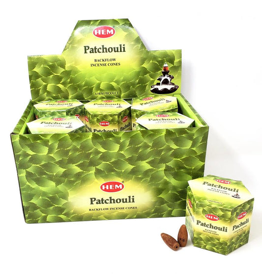 HEM BACKFLOW Cones - Patchouli (12 pack/box) - (40 cones each pack) total 480 Cones - NEW1022