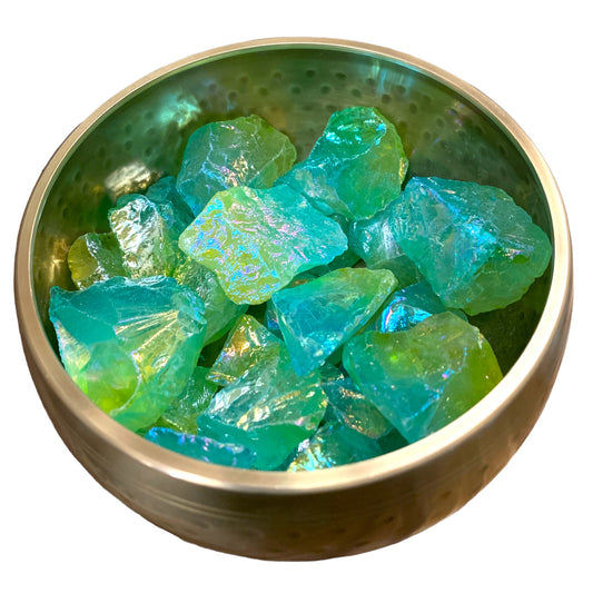 Quartz Chunks Aura Aqua Yellow Finish - 1.5 to 2.5 inch - per gram - India - 500 gram minimum - China - NEW223