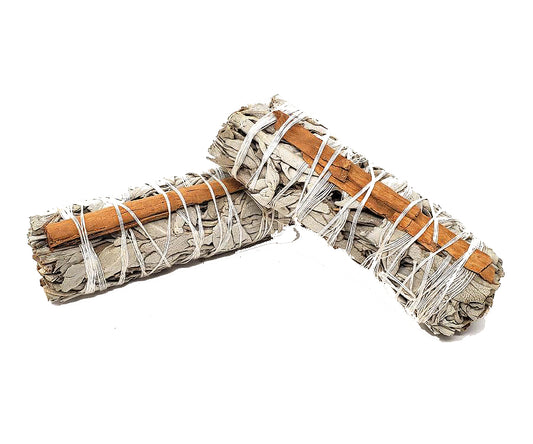 White Sage & Cinnamon - 4 inch - Smudge Stick Bundle Wand - NEW1021