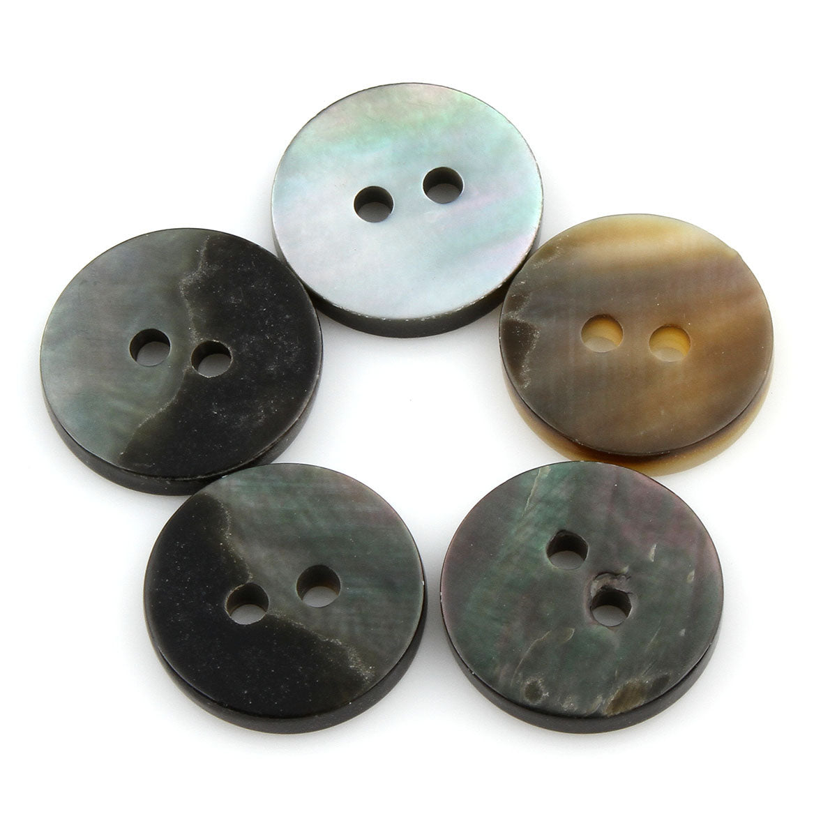 Black Lip Shell Button Flat Round Natural 13mm with Two 2mm Holes