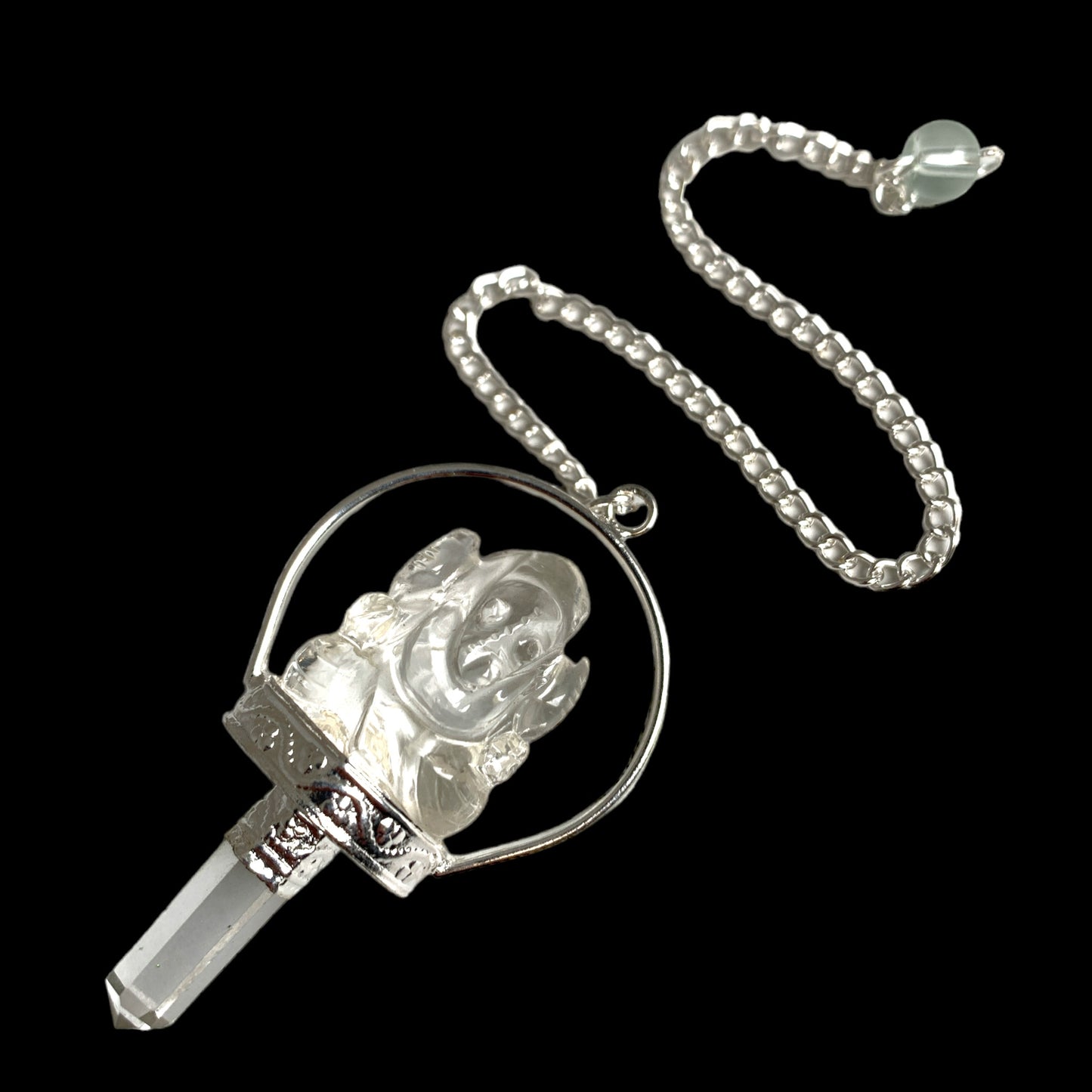 Crystal Ganesha Pendulum  - Platinum Color Plated - 35mm - NEW422