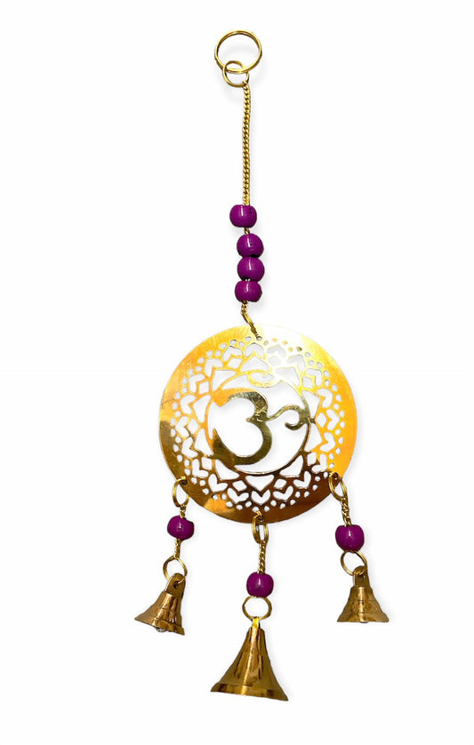 Crown Chakra Brass WIND CHIME avec perles violettes 3 cloches - 11 pouces - Inde - NEW1121