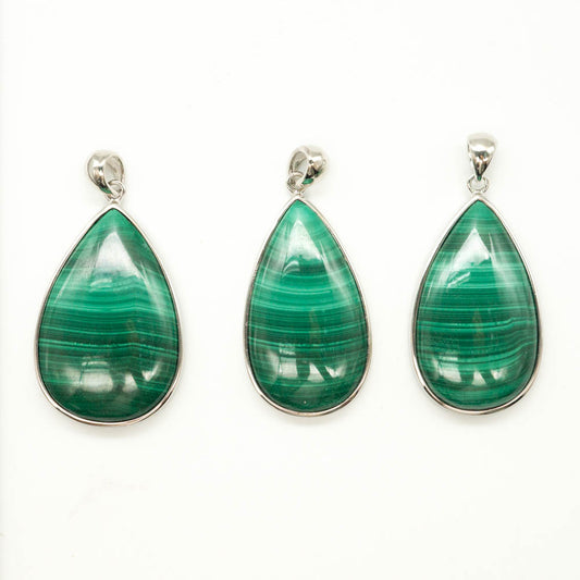 Bijoux pendentif goutte d'eau en malachite avec pierres précieuses en argent sterling - NEW921