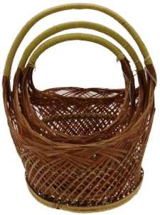 Set of 3 Round Locot Midrib Baskets 12 - 11 - 9.5 inch Dia