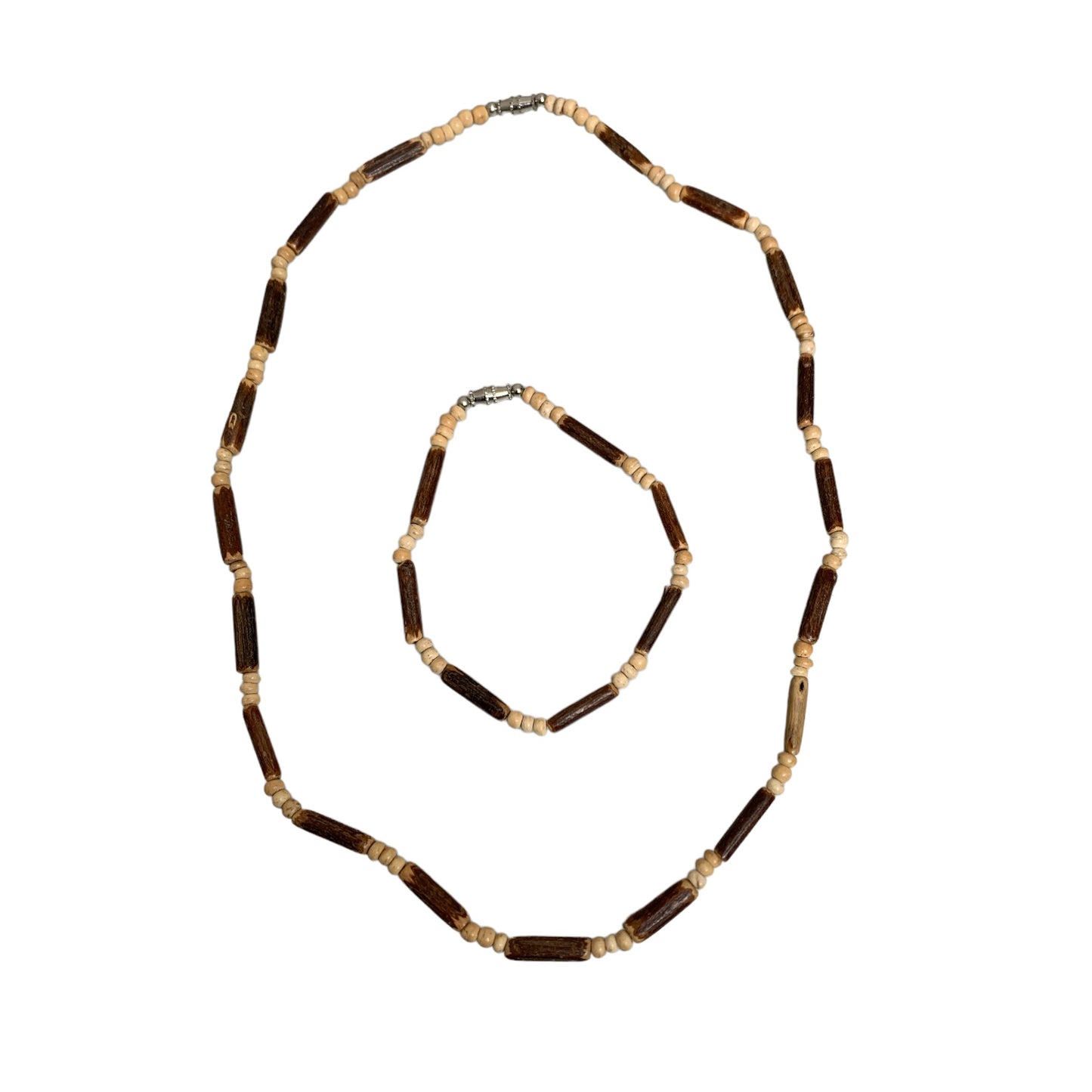 COCO THIN BEAD NECKLACE + BRACELET - 2 TONE BROWN