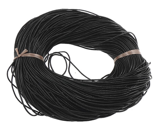 Cordon en cuir de vachette, cuir de vachette pleine fleur, noir, 1,5 mm, 100 m/lot, vendu par lot 165 g