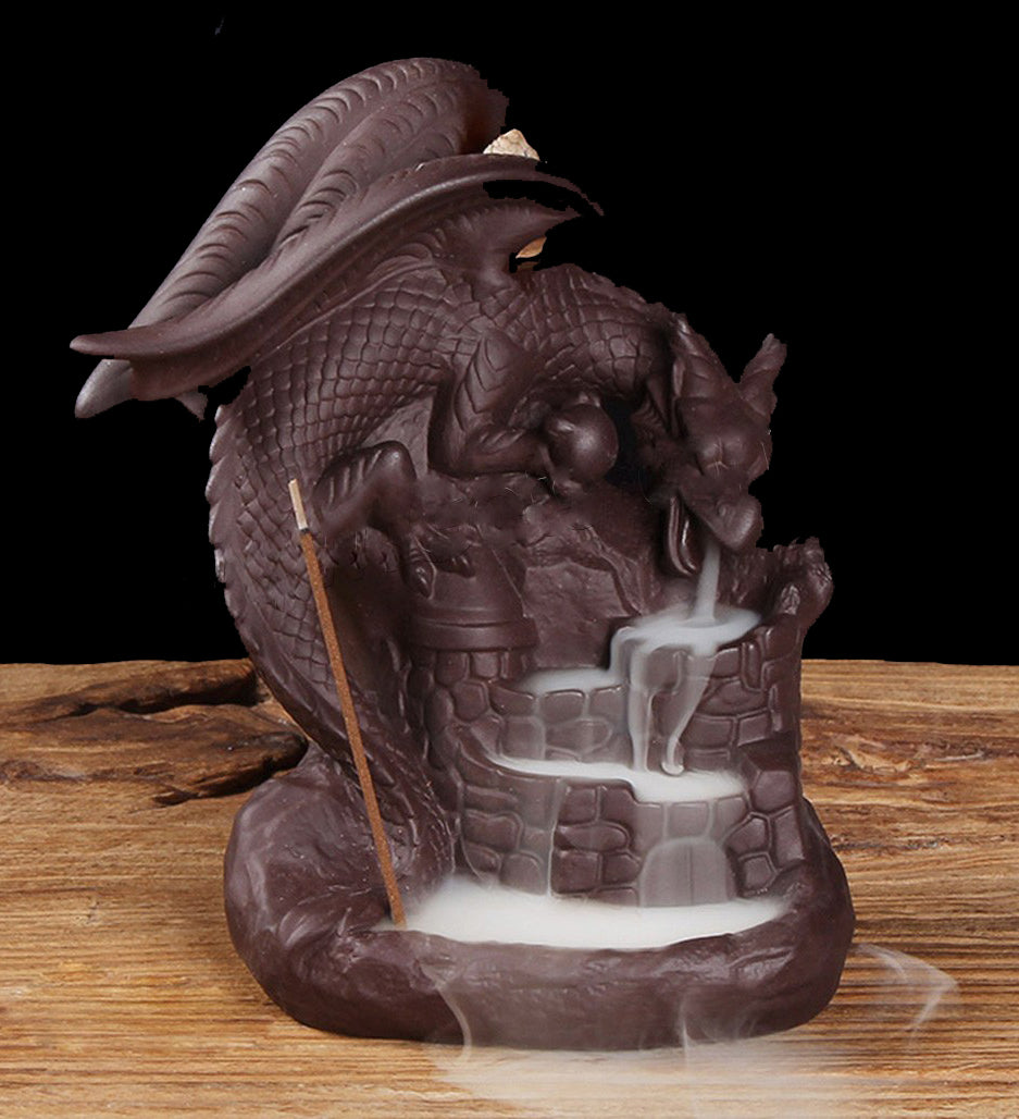 Porte-encens à refoulement en porcelaine - Dragon grimpant