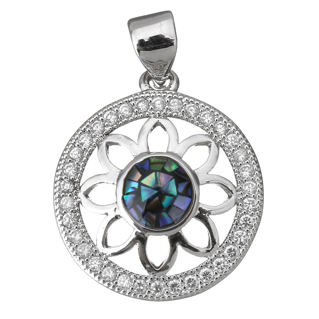 Abalone Shell Flower design with micro pave cubic zirconia Pendant - nickel lead & cadmium free - 16x18.5mm  hole 3.5mm - NEW322