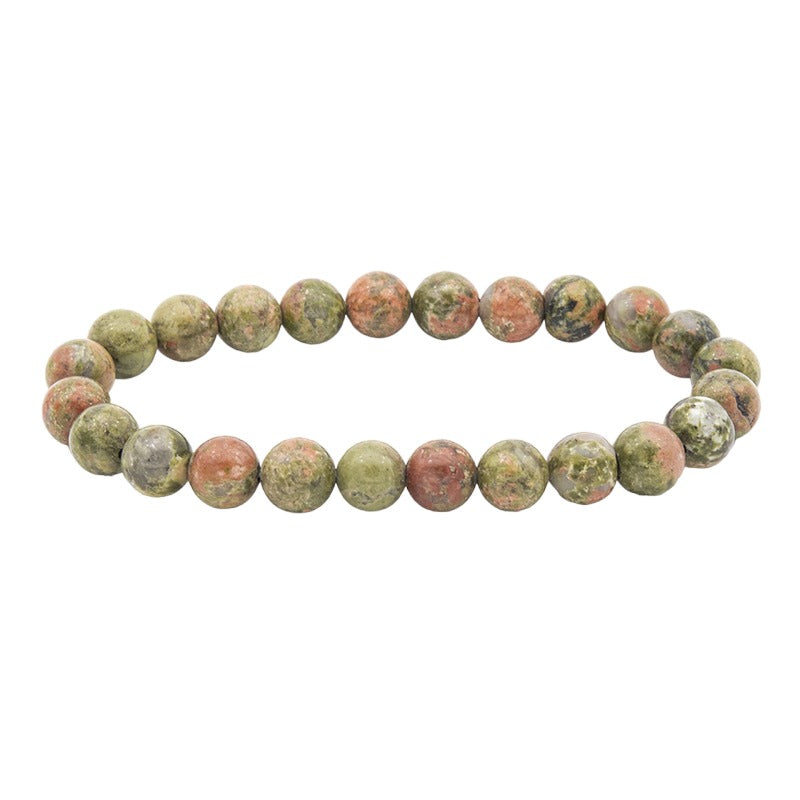 Unakite Gemstone Bracelet  - 8mm Round Beads - 7.5 inches - NEW523