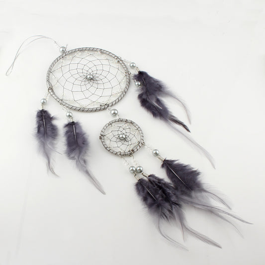 Feather Dream Catcher with Crystals Sliver & Violet 17L x 4.25" W