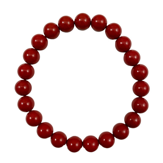 Tibetan Cinnabar 8mm Round Bead Bracelet Mala - Approx 7.5 Inch - China - NEW123