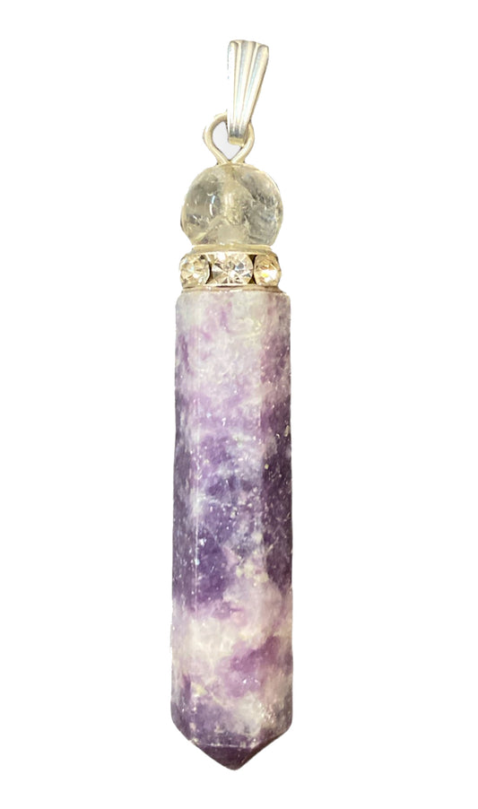 Pendentif en forme de crayon en lépidolite avec sphère et bague en diamant - 40 mm 20 g - NEW1021