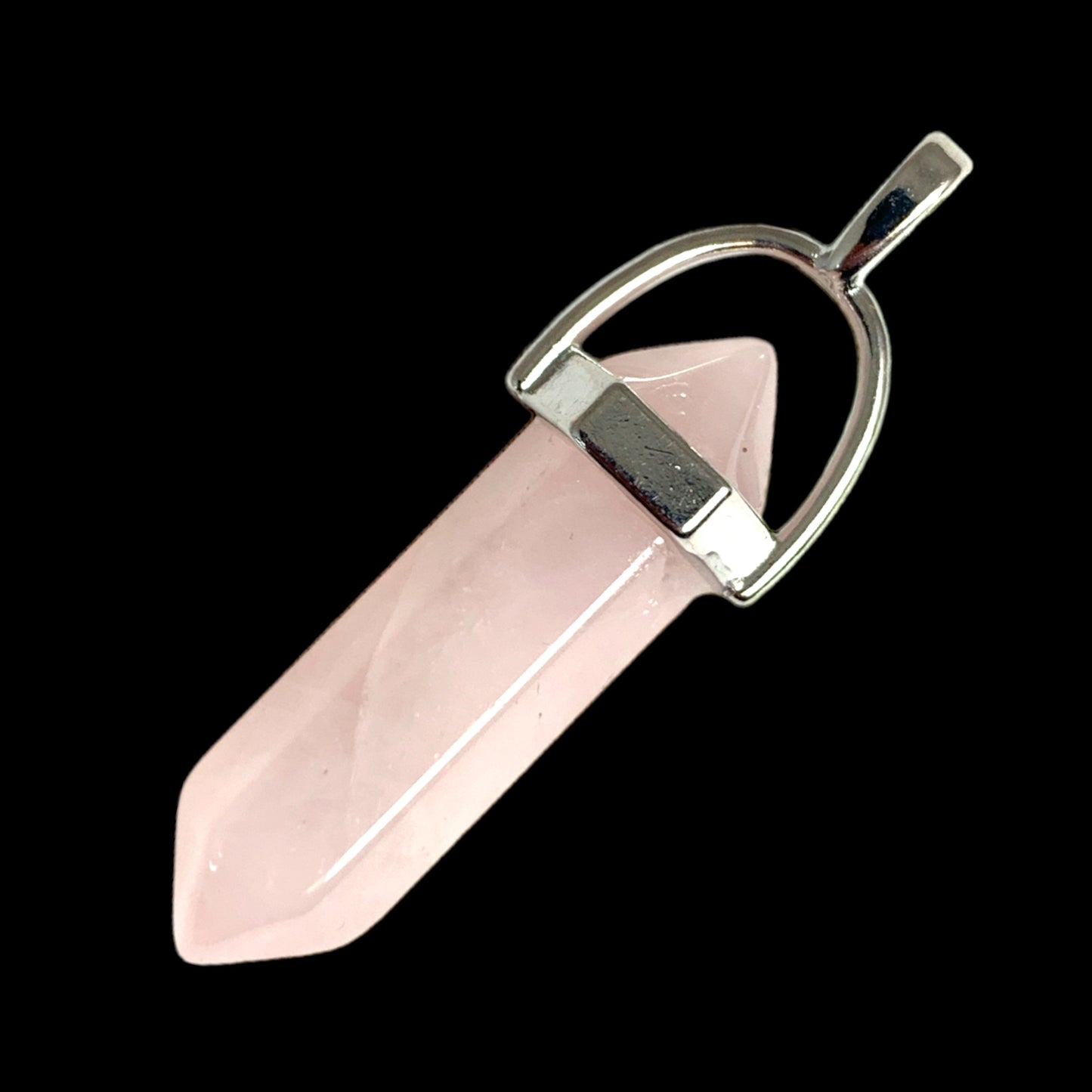 Rose Quartz Crystal Pendant - Platinum Colour Plated Brass Bail