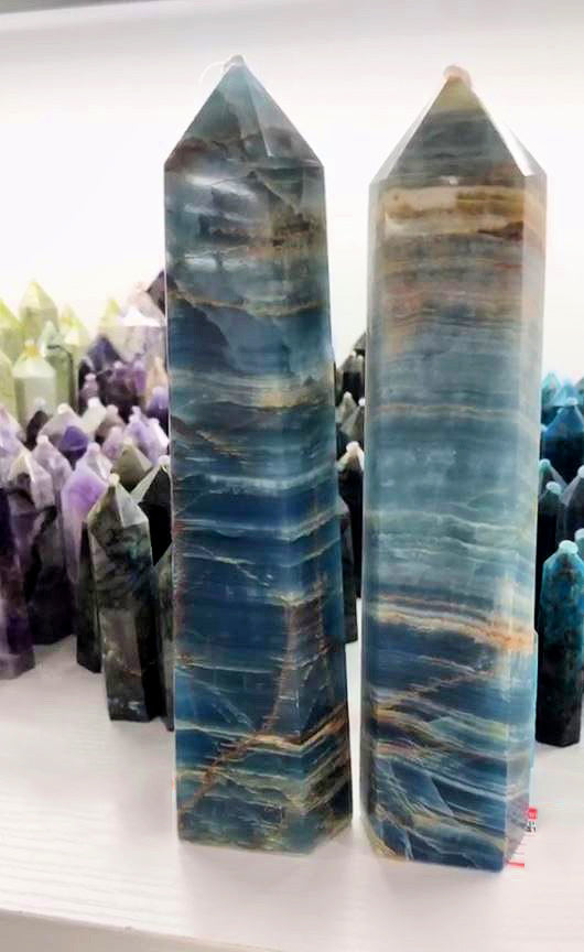 Blue Onyx - Polished Tower - 15 - 30cm - Price per gram per piece - China - NEW722