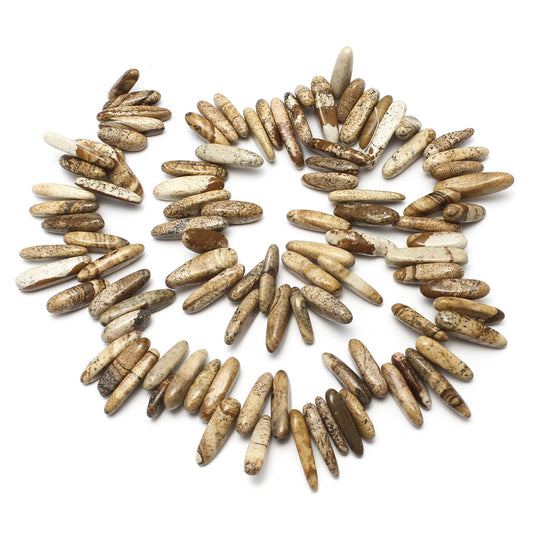 Picture Jasper Gemstone Bead Nuggets - 1mm Hole - 15.5 Inch Long Size:5x13x4mm to 8x30x8mm